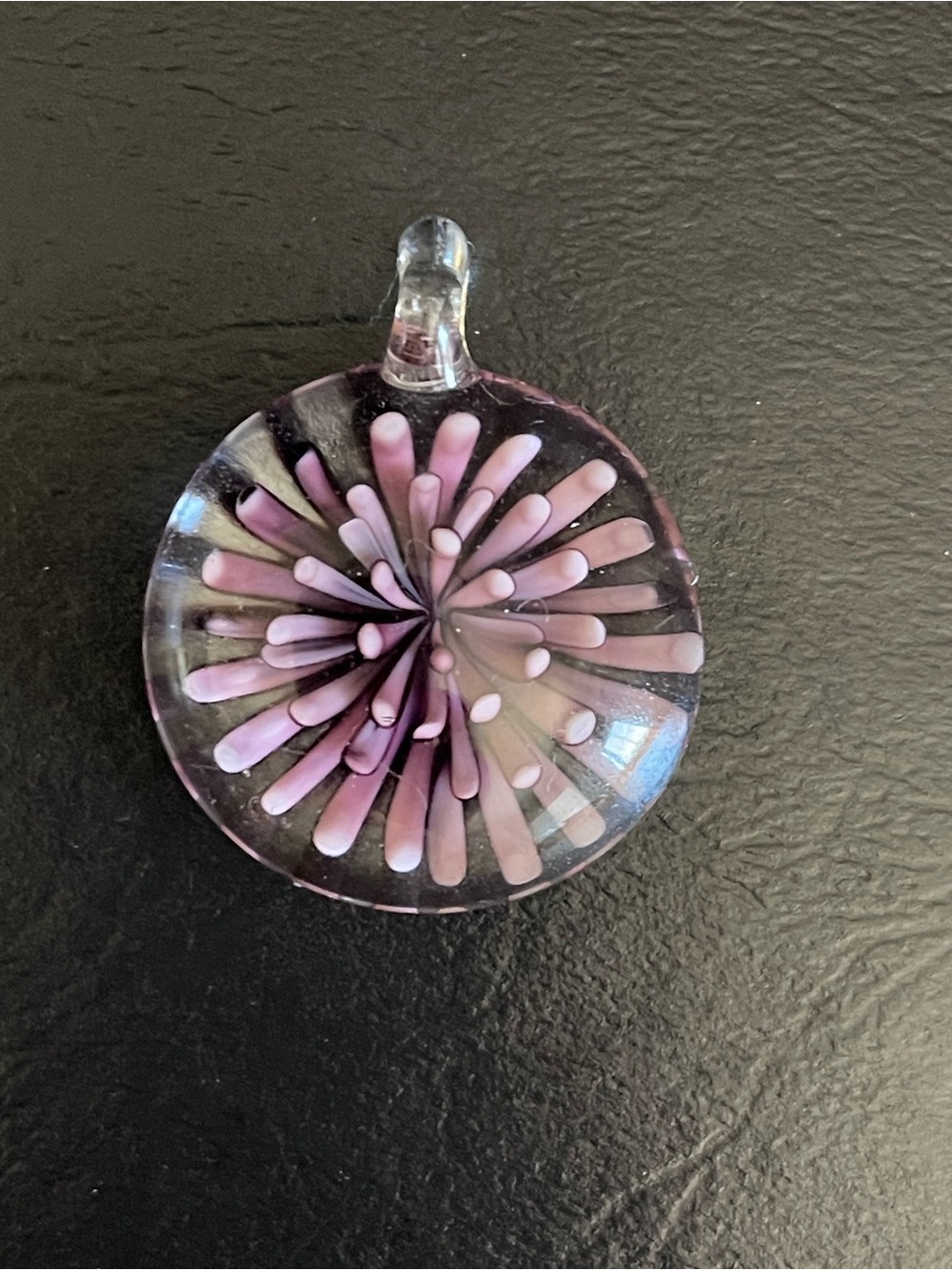 Murano Purple Glass Pendant with Pink Burst Design